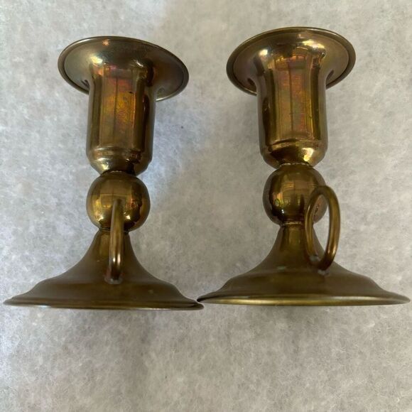 Vintage 3 1/4” Lightweight Brass Candlesticks -2 - Picture 2 of 6